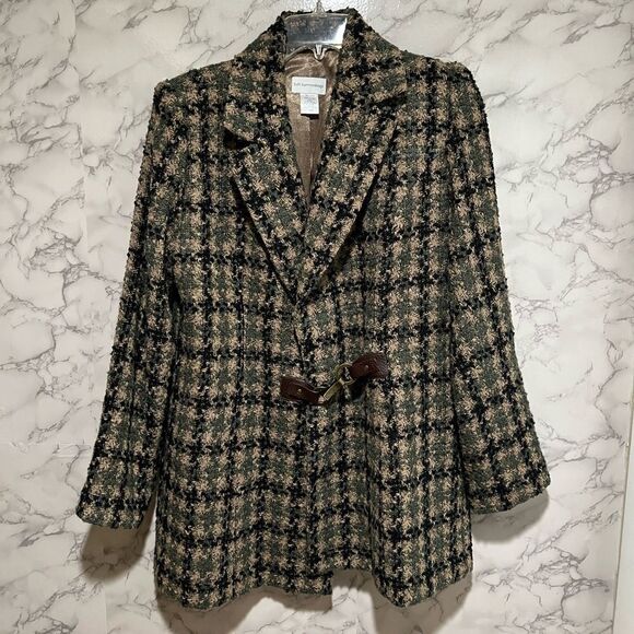 Soft Surroundings Women's Check Plaid Green Tweed Knit Yorkshire Jacket - Picture 1 of 7